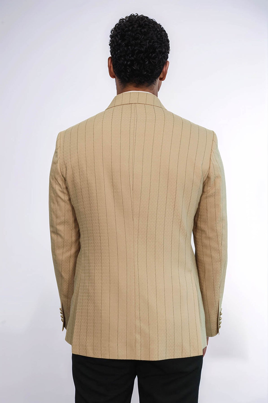 Blazer de hombre de color crema a rayas de corte entallado y cruzado - Wessi