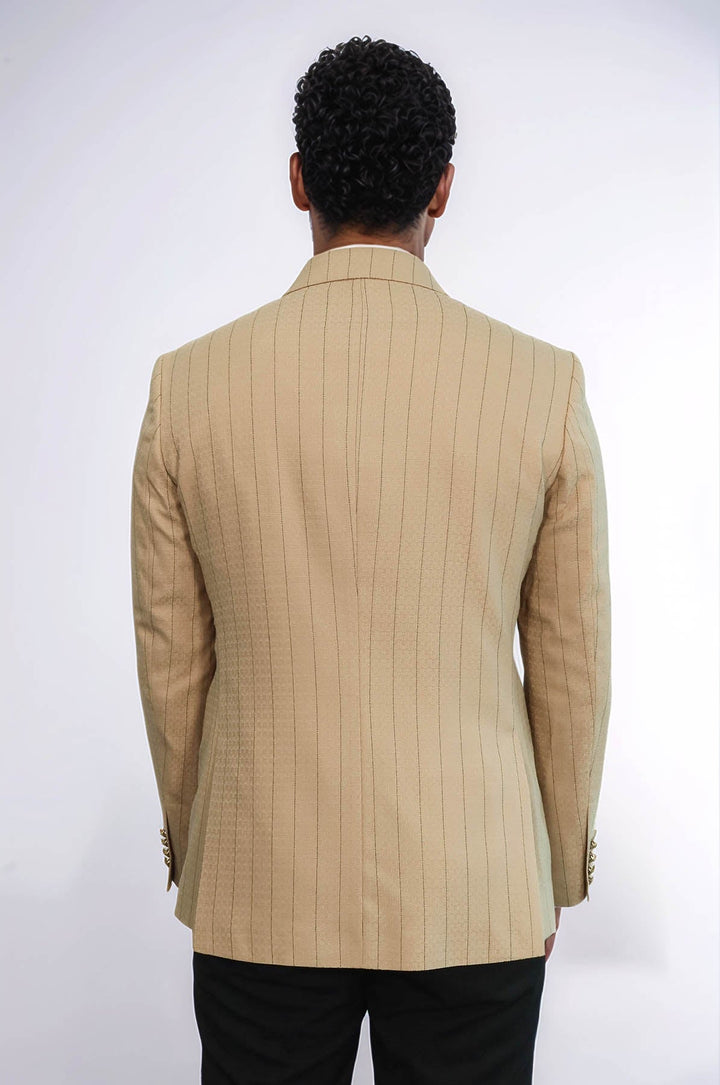 Blazer de hombre de color crema a rayas de corte entallado y cruzado - Wessi