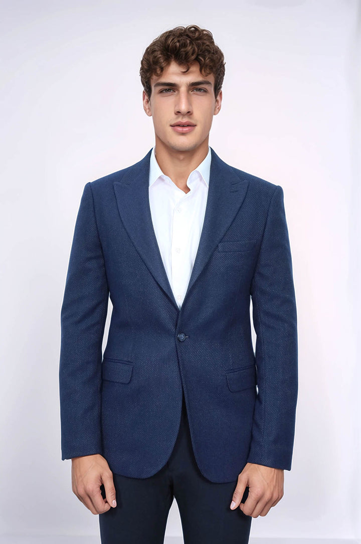 Blazer azul oscuro con estampado y corte entallado para hombre - Wessi