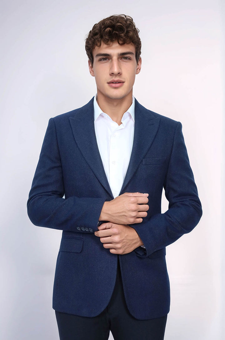 Blazer azul oscuro con estampado y corte entallado para hombre - Wessi