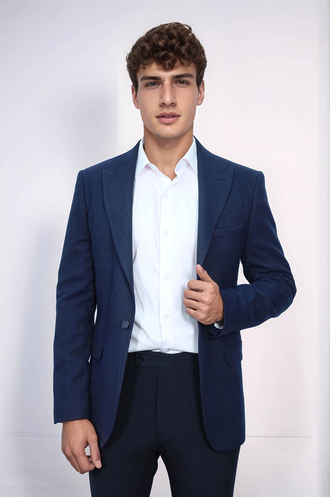 Blazer azul oscuro con estampado y corte entallado para hombre - Wessi