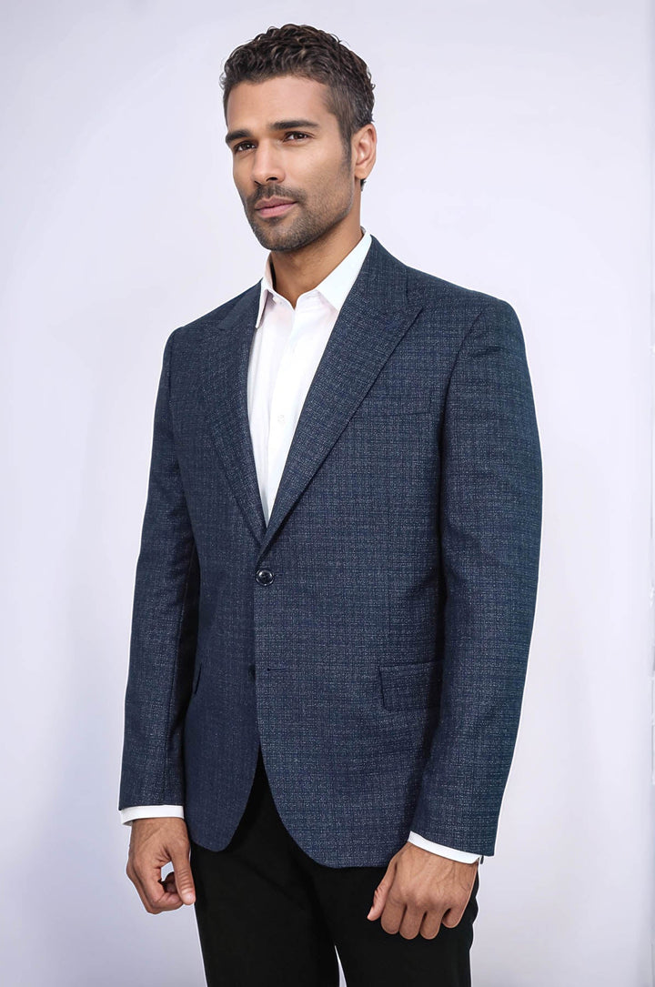 Blazer azul marino con solapas anchas y estampado para hombre - Wessi