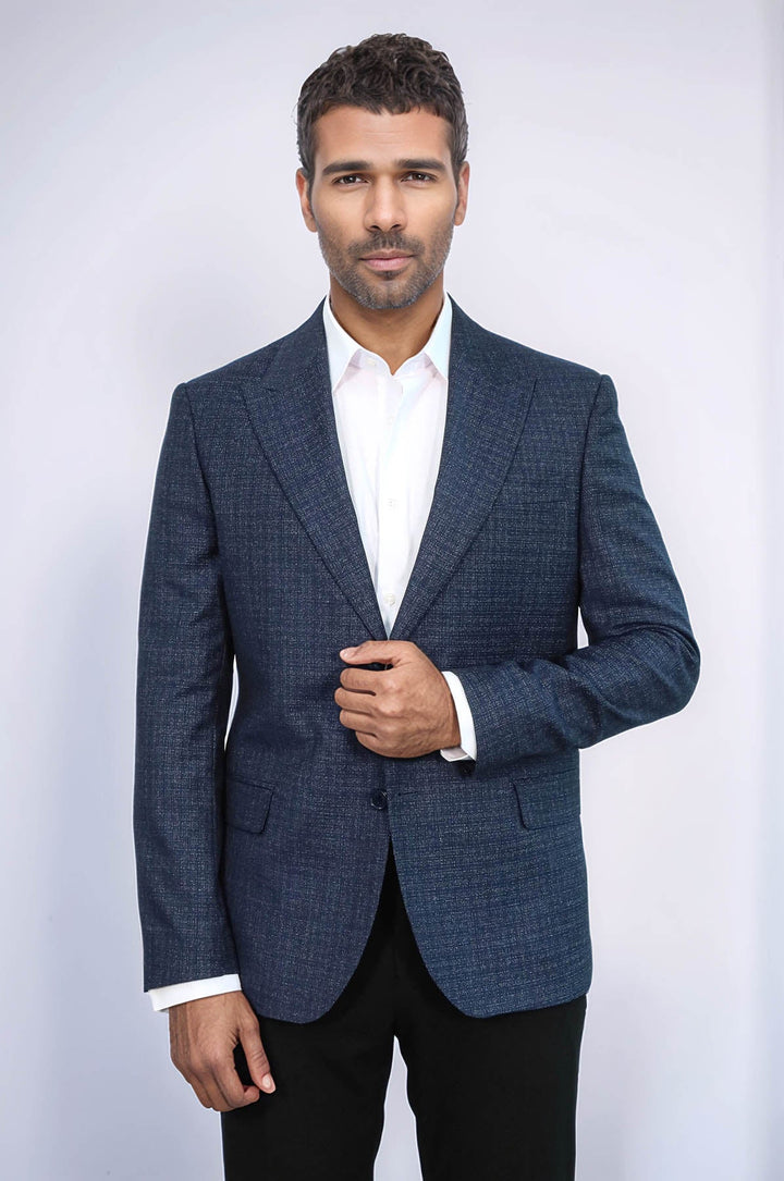 Blazer azul marino con solapas anchas y estampado para hombre - Wessi