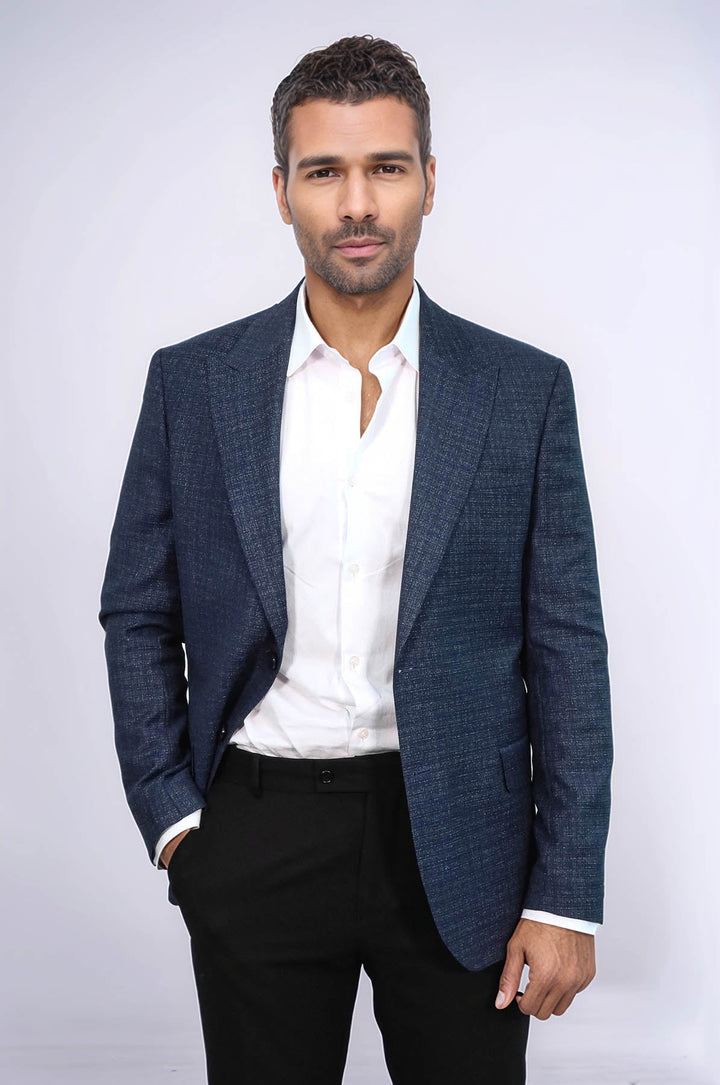 Blazer azul marino con solapas anchas y estampado para hombre - Wessi