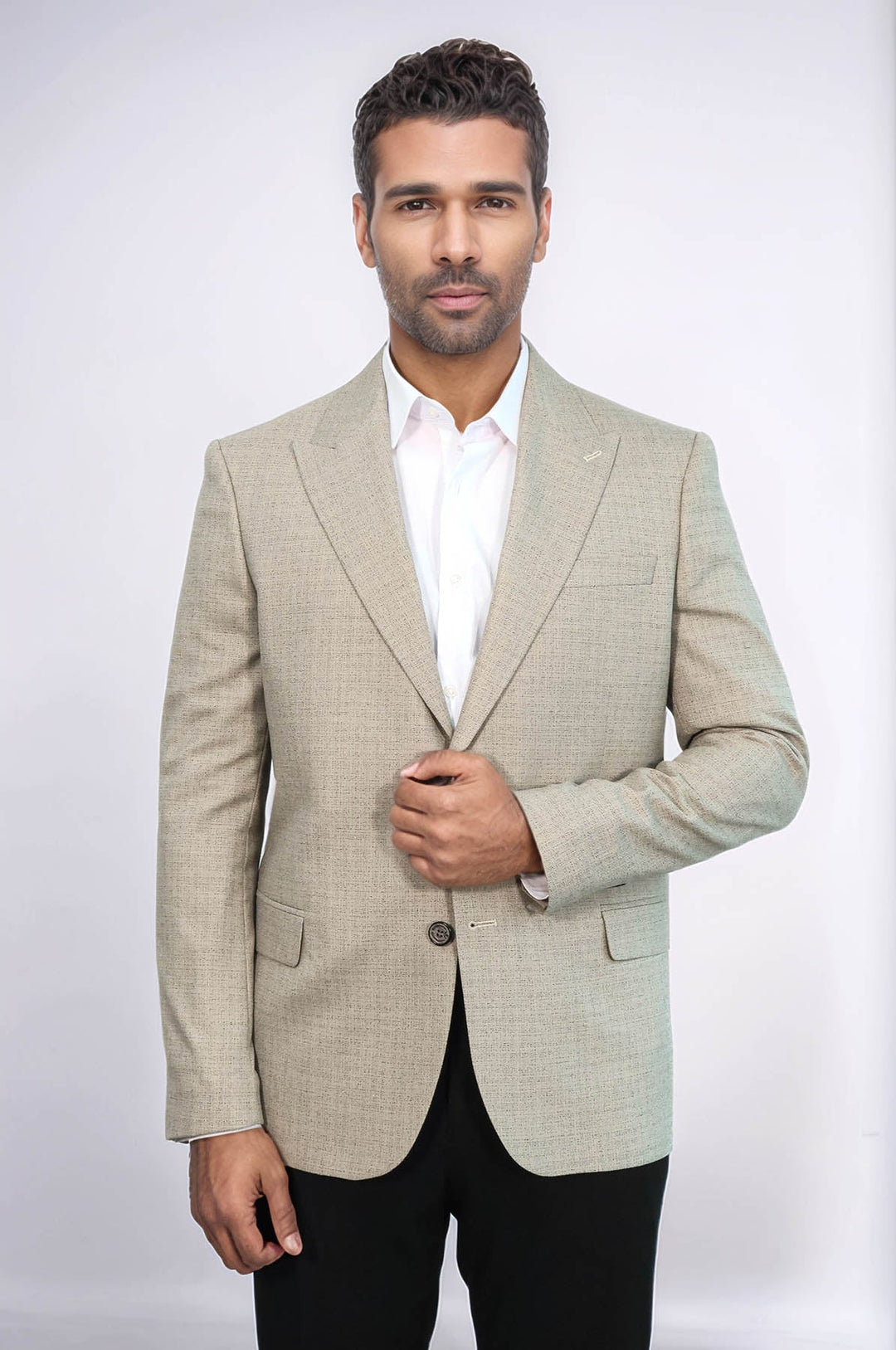 Blazer de hombre color crema con solapas anchas y estampado - Wessi