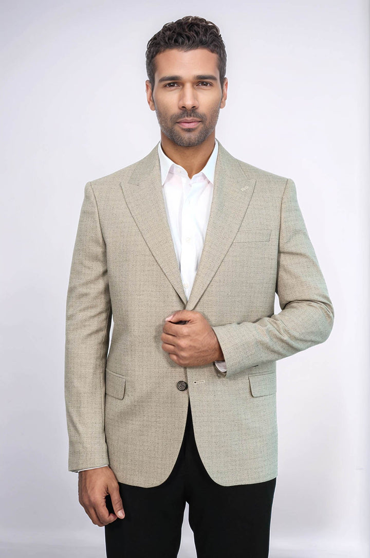 Blazer de hombre color crema con solapas anchas y estampado - Wessi