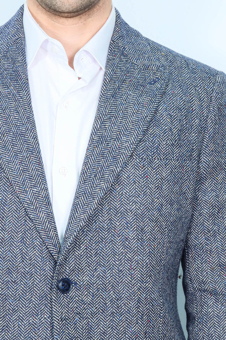 Blazer de hombre de lana azul con estampado de pata de gallo - Wessi
