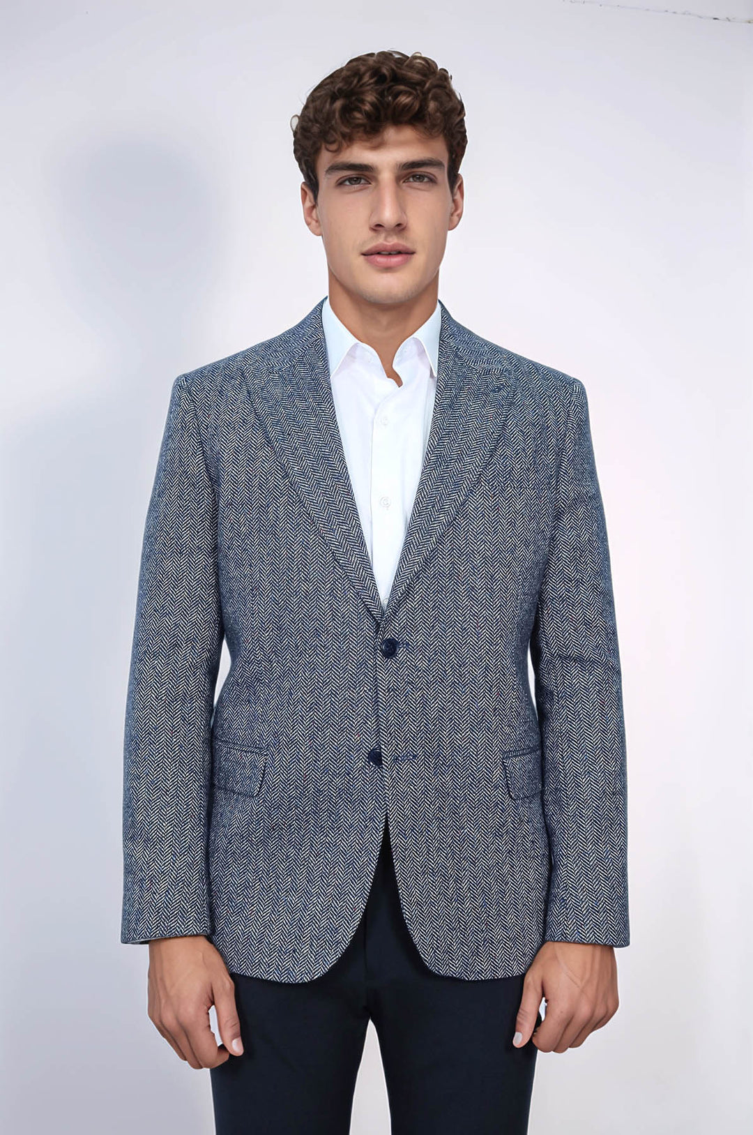 Blazer de hombre de lana azul con estampado de pata de gallo - Wessi