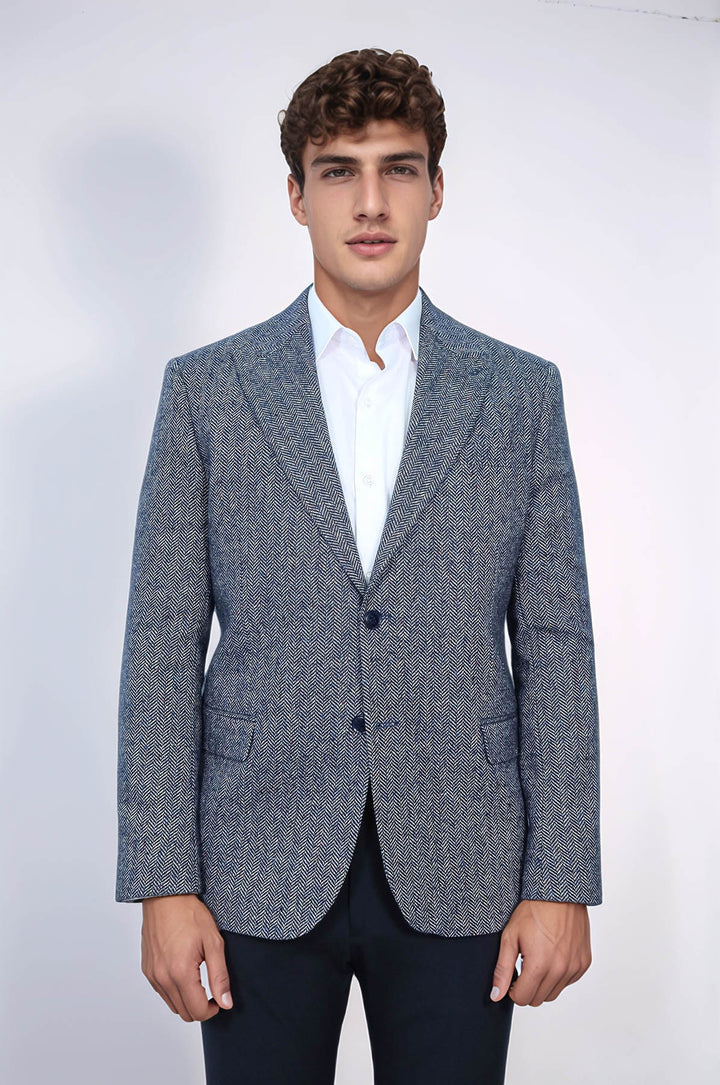 Blazer de hombre de lana azul con estampado de pata de gallo - Wessi