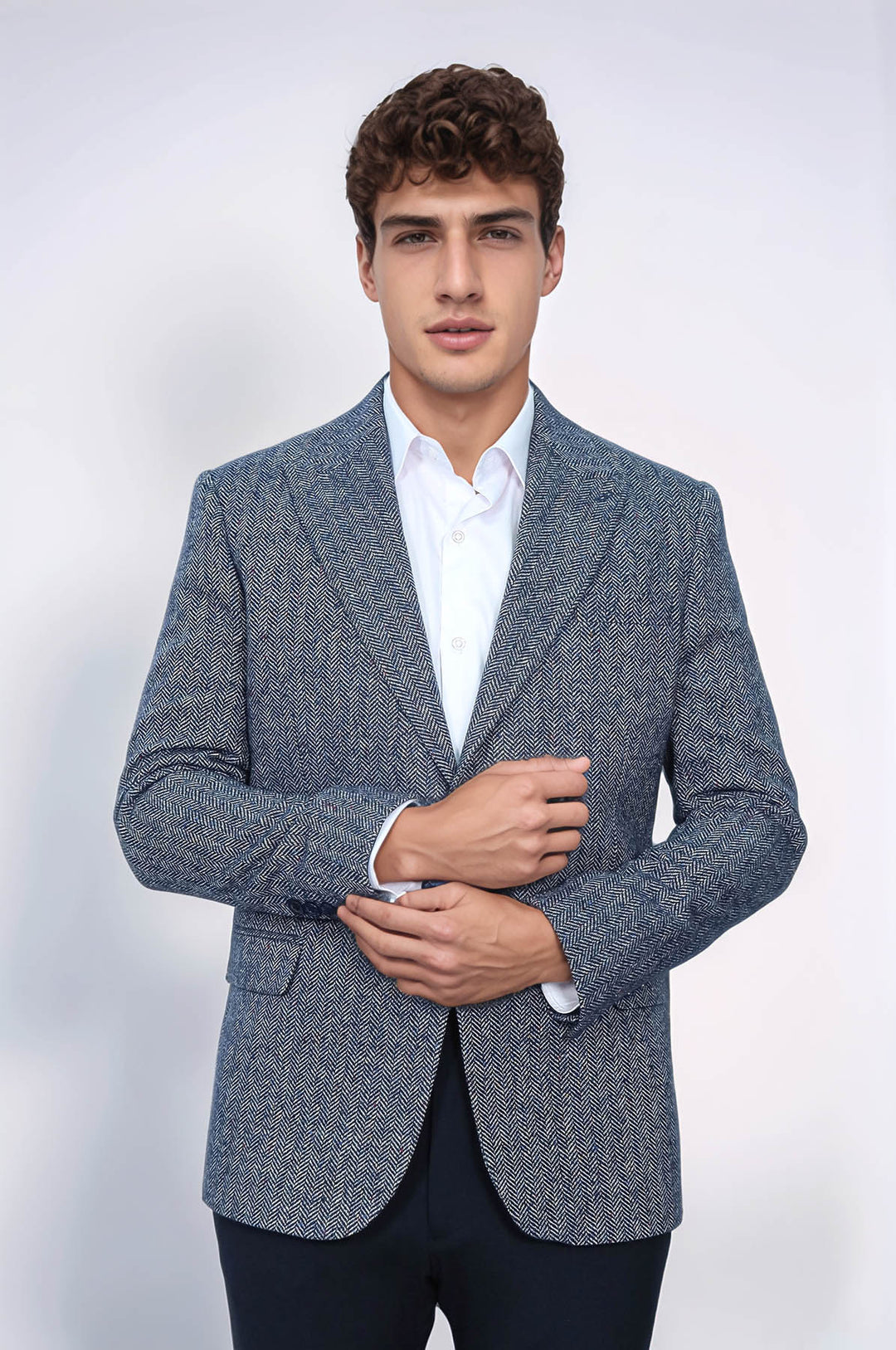Blazer de hombre de lana azul con estampado de pata de gallo - Wessi