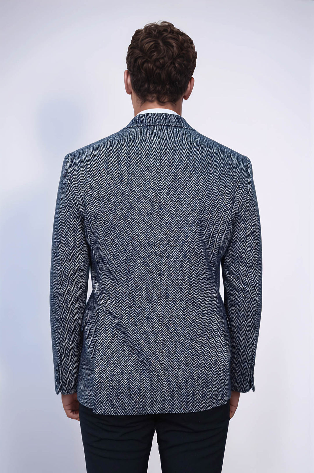 Blazer de hombre de lana azul con estampado de pata de gallo - Wessi