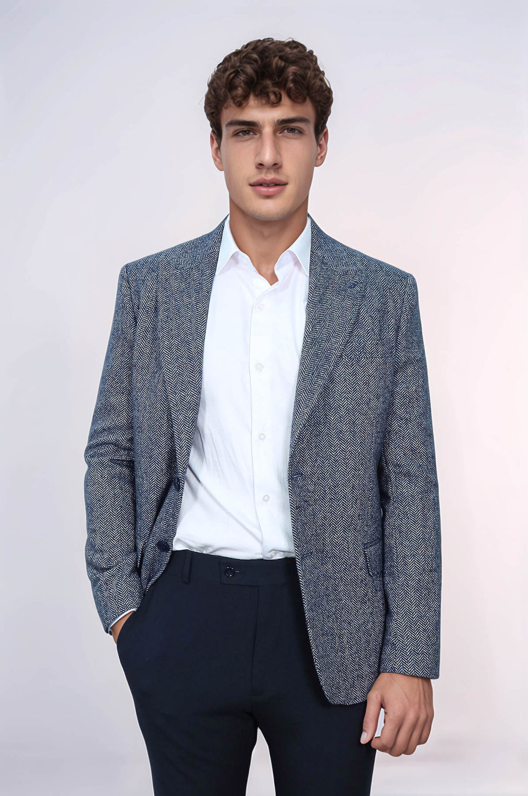 Blazer de hombre de lana azul con estampado de pata de gallo - Wessi