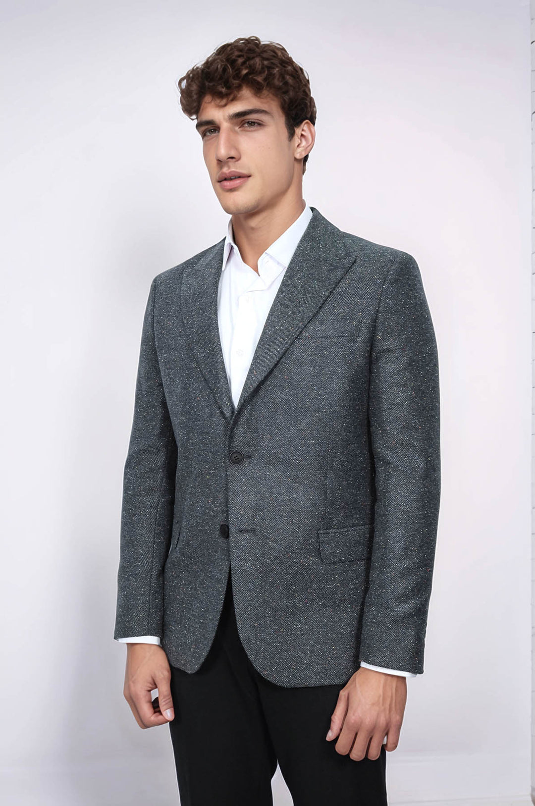 Blazer de hombre de lana en color antracita con estampado de pata de gallo - Wessi