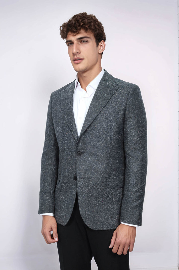 Blazer de hombre de lana en color antracita con estampado de pata de gallo - Wessi