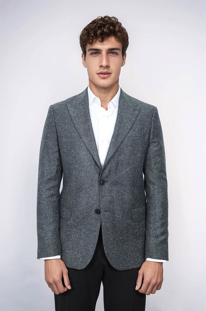 Blazer de hombre de lana en color antracita con estampado de pata de gallo - Wessi