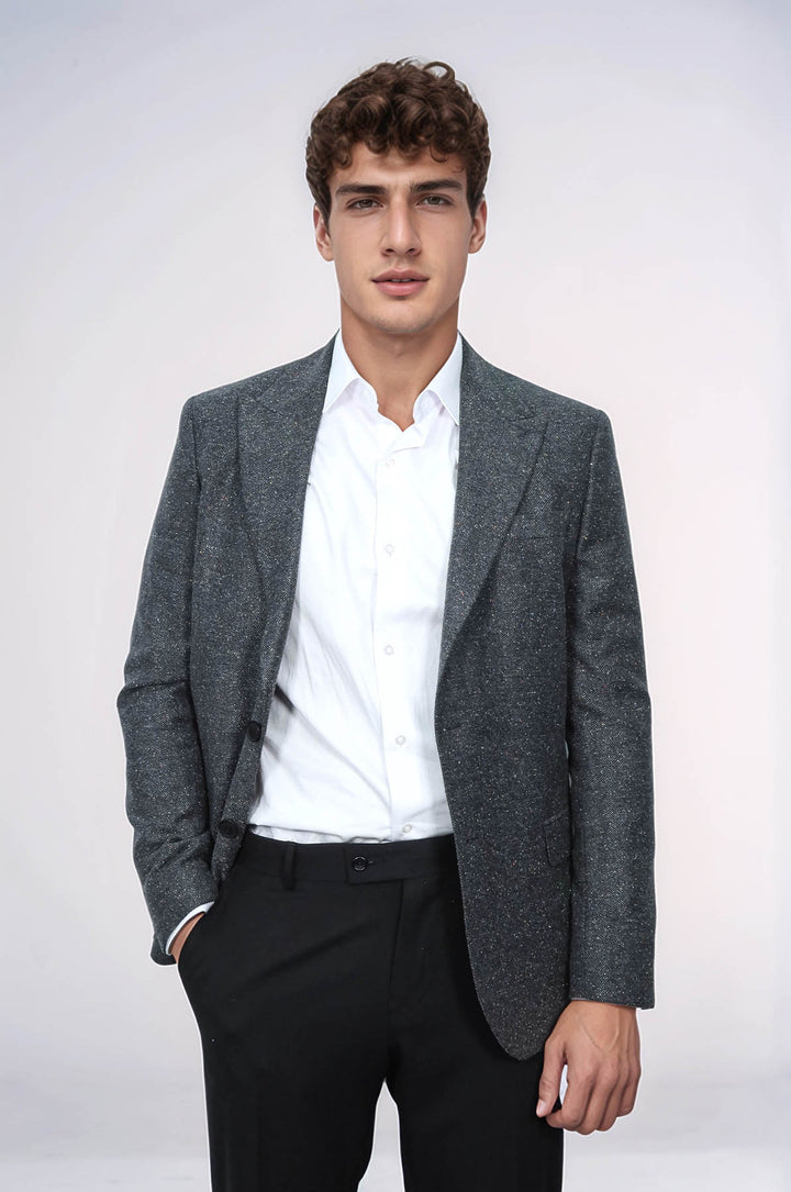 Blazer de hombre de lana en color antracita con estampado de pata de gallo - Wessi