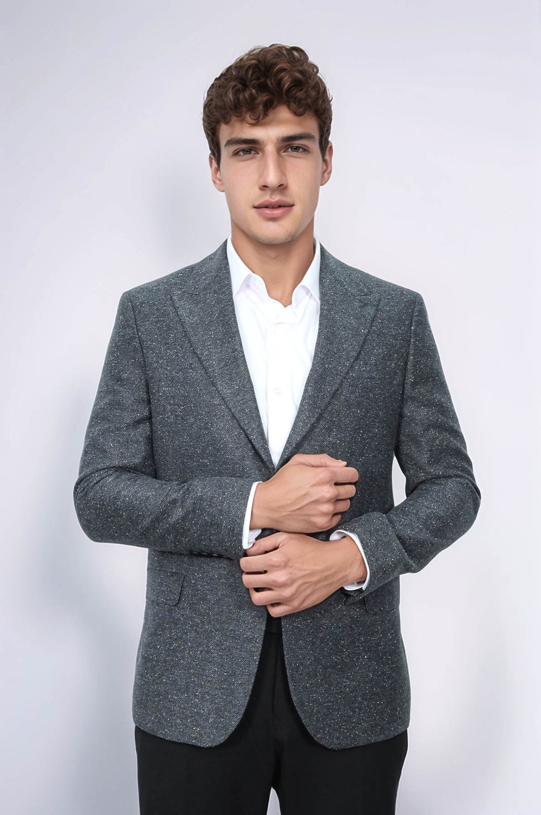 Blazer de hombre de lana en color antracita con estampado de pata de gallo - Wessi