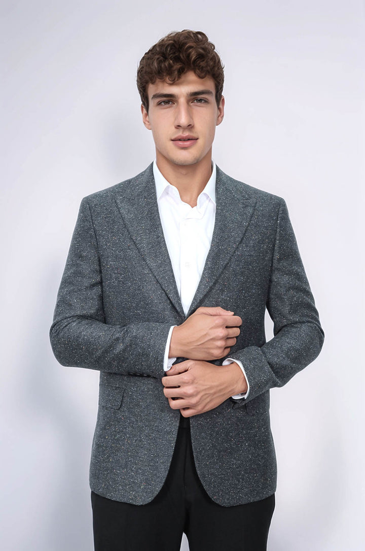 Blazer de hombre de lana en color antracita con estampado de pata de gallo - Wessi