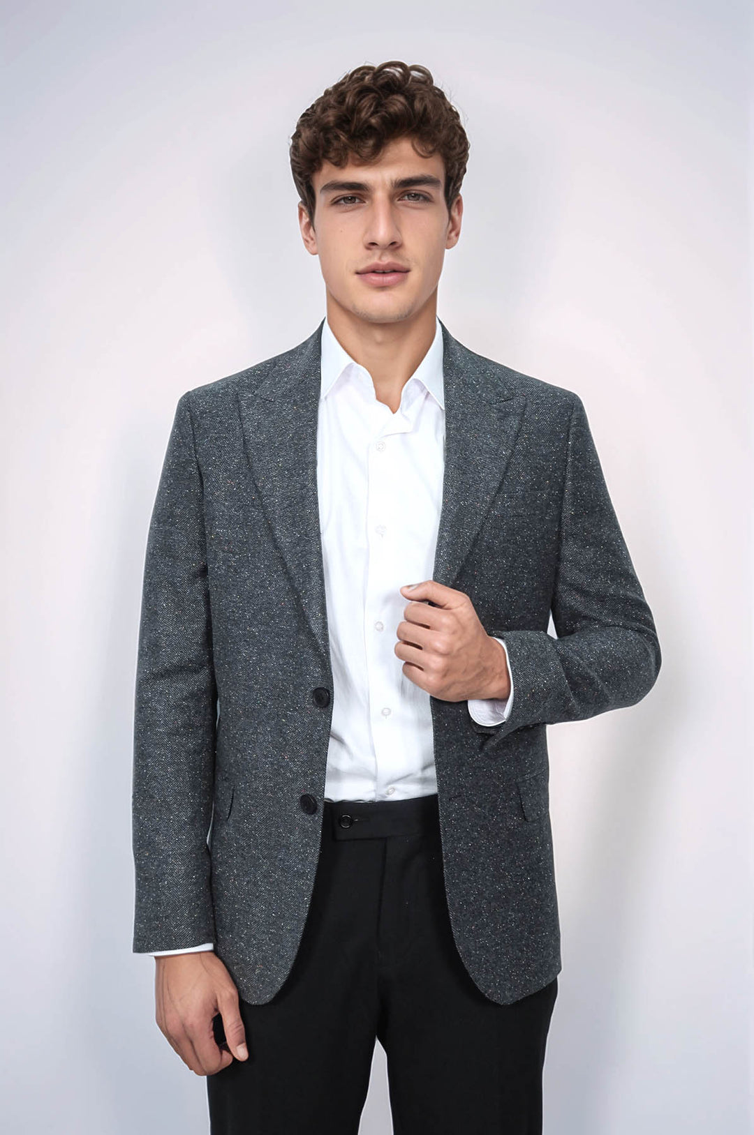 Blazer de hombre de lana en color antracita con estampado de pata de gallo - Wessi
