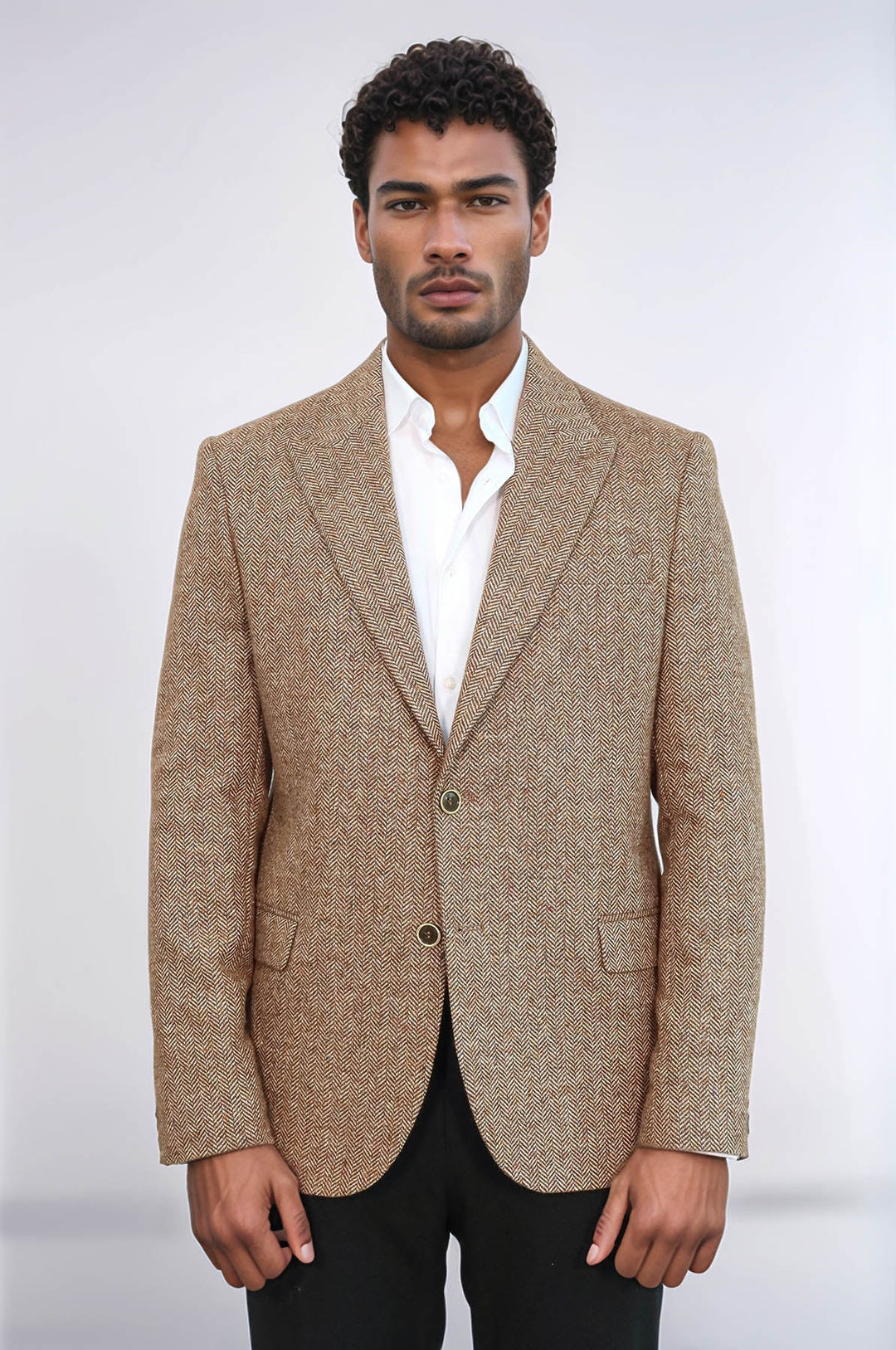 Blazer de hombre en color marrón claro de lana con estampado de pata de gallo - Wessi