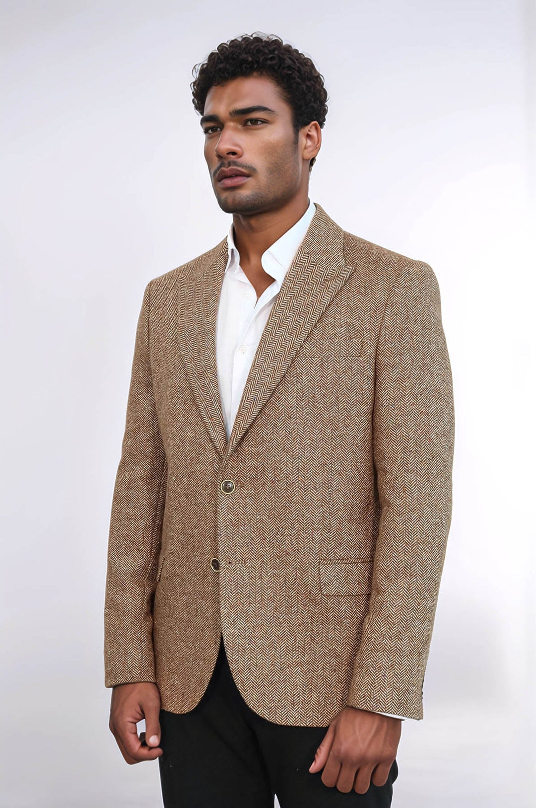 Blazer de hombre en color marrón claro de lana con estampado de pata de gallo - Wessi