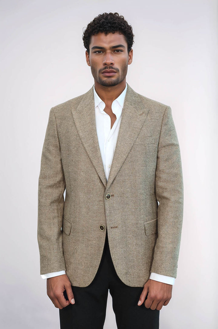 Blazer de lana color crema con estampado de pata de gallo para hombre - Wessi