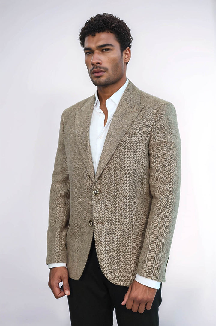 Blazer de lana color crema con estampado de pata de gallo para hombre - Wessi