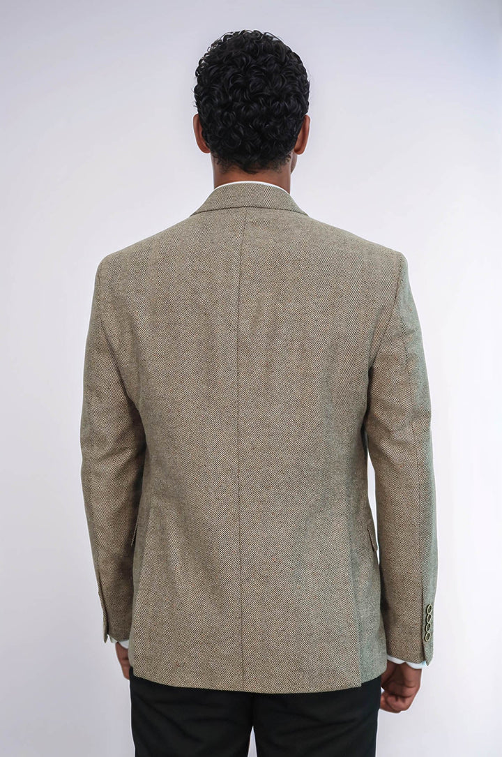 Blazer de lana color crema con estampado de pata de gallo para hombre - Wessi