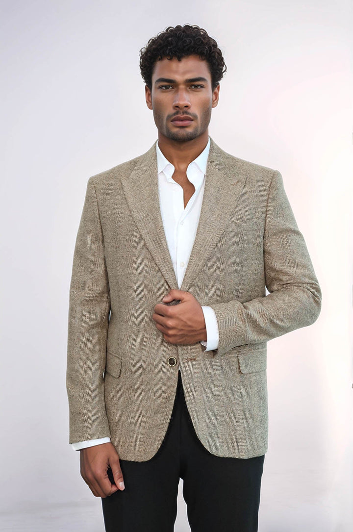 Blazer de lana color crema con estampado de pata de gallo para hombre - Wessi