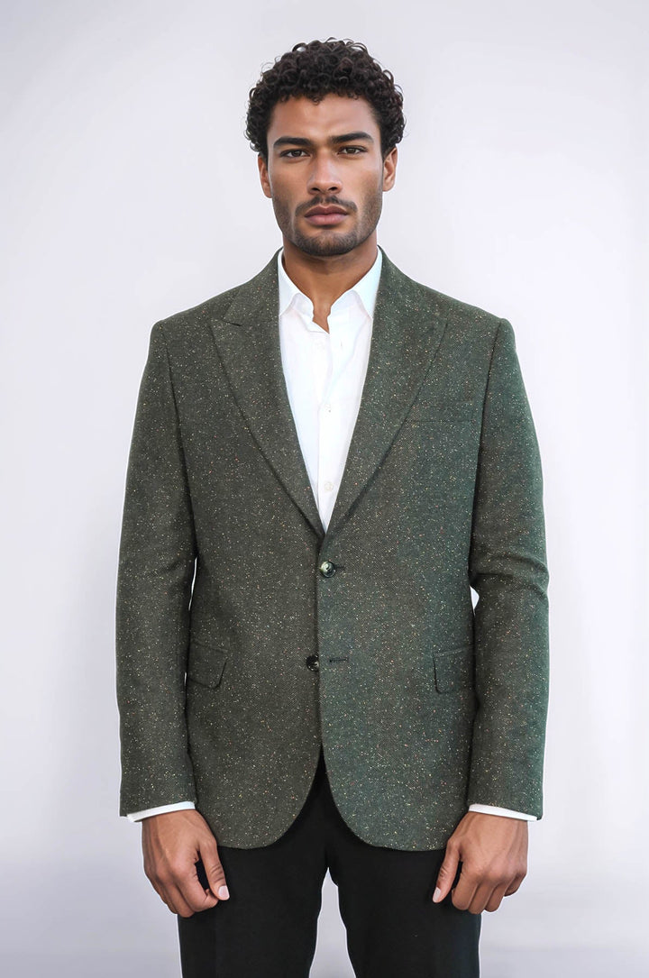 Blazer de lana verde con estampado de pata de gallo para hombre - Wessi