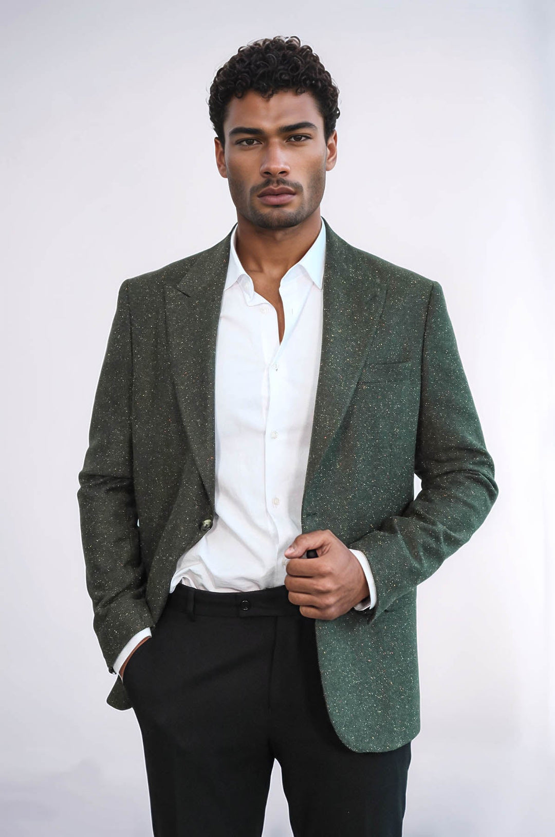 Blazer de lana verde con estampado de pata de gallo para hombre - Wessi
