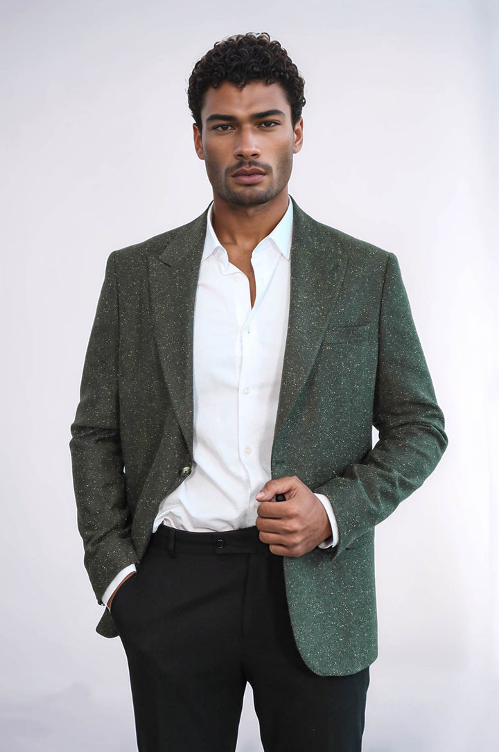 Blazer de lana verde con estampado de pata de gallo para hombre - Wessi