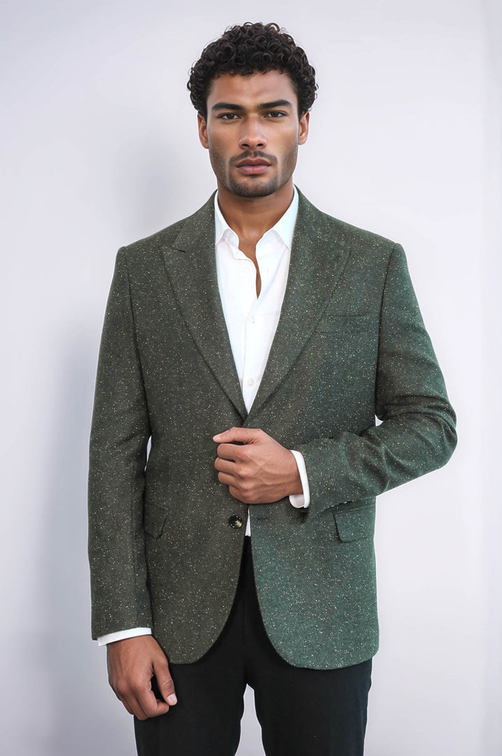 Blazer de lana verde con estampado de pata de gallo para hombre - Wessi