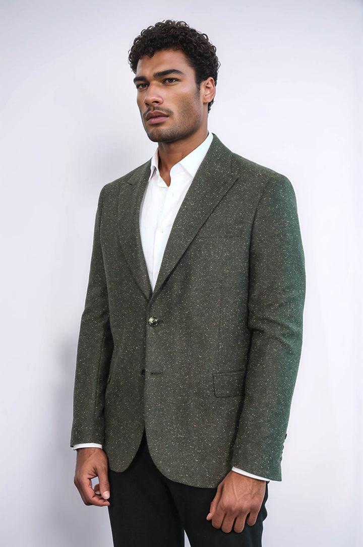 Blazer de lana verde con estampado de pata de gallo para hombre - Wessi