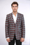 Blazer de hombre entallado con solapa de pico y cuadros en color burdeos - Wessi