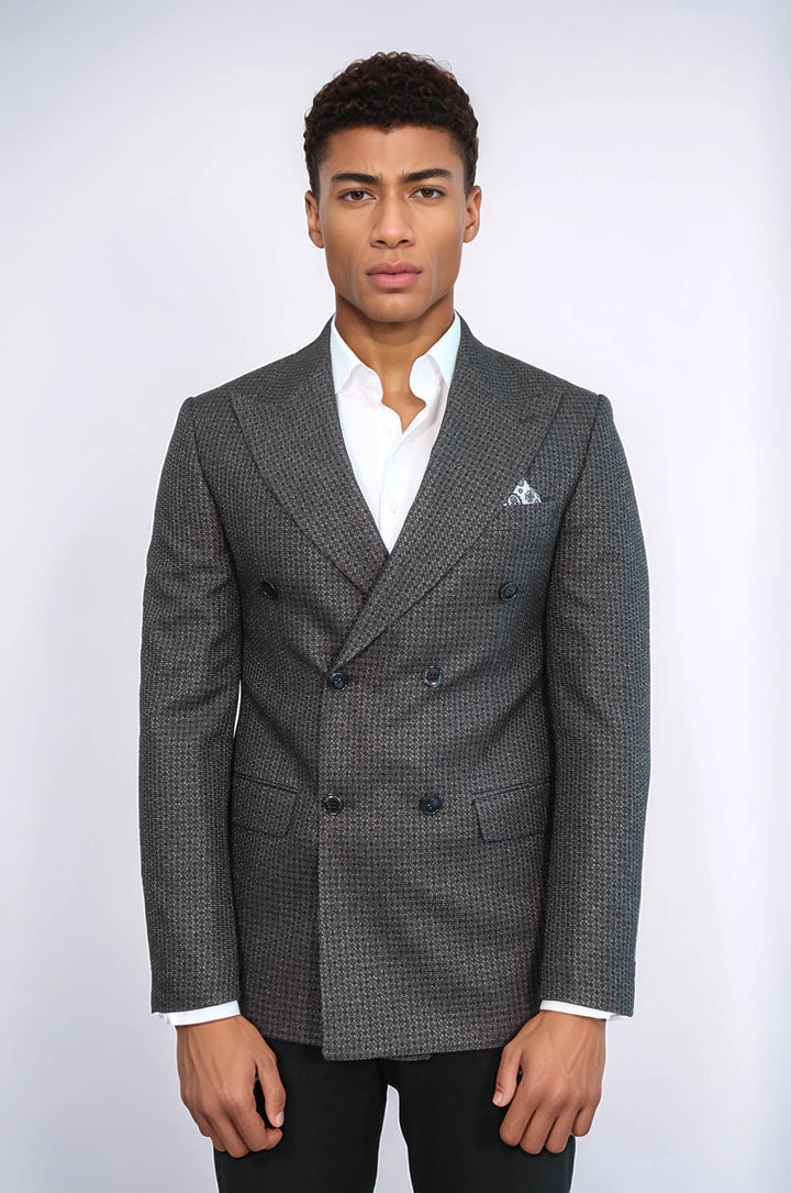 Blazer cruzado para hombre en gris con estampado de pata de gallo - Wessi