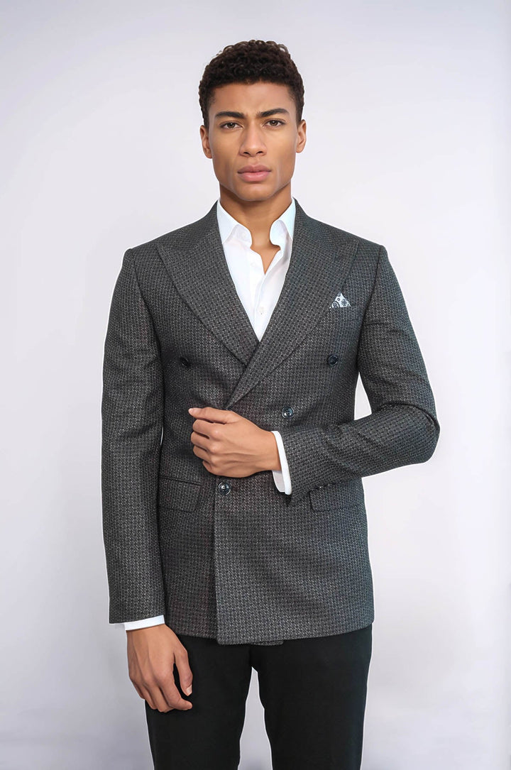 Blazer cruzado para hombre en gris con estampado de pata de gallo - Wessi