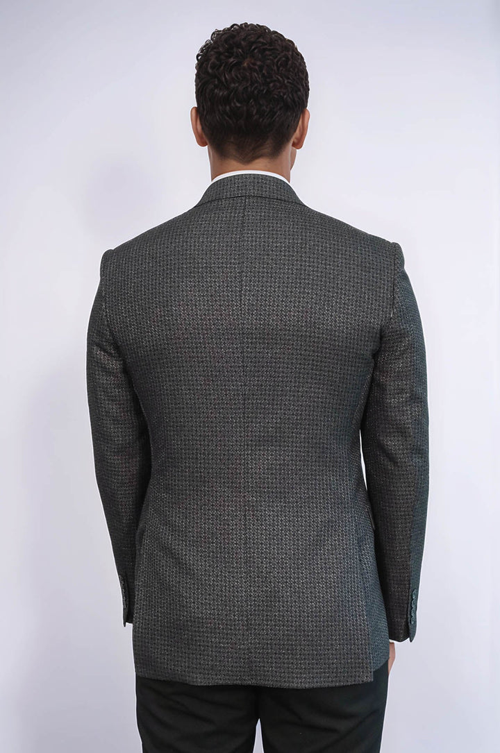 Blazer cruzado para hombre en gris con estampado de pata de gallo - Wessi
