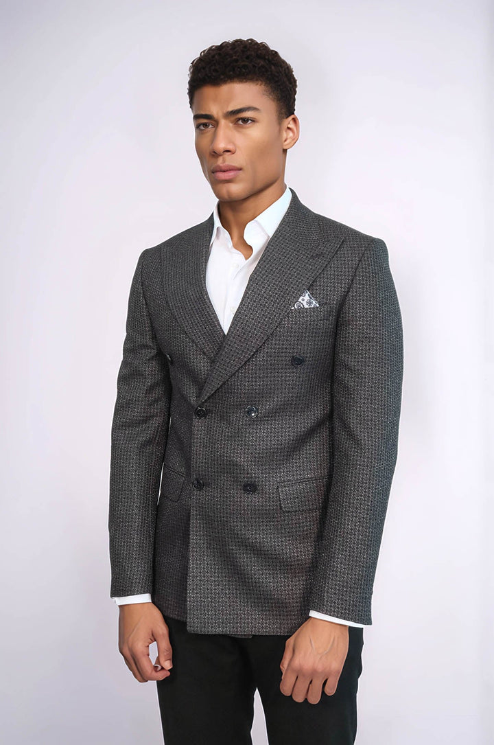 Blazer cruzado para hombre en gris con estampado de pata de gallo - Wessi