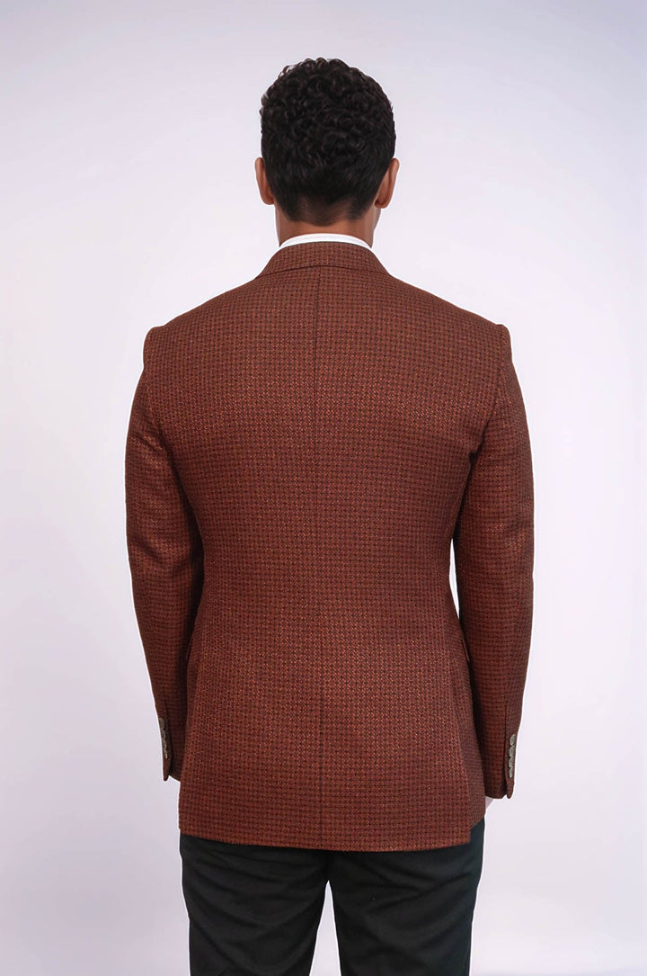 Blazer cruzado marrón con estampado de pata de gallo para hombre - Wessi