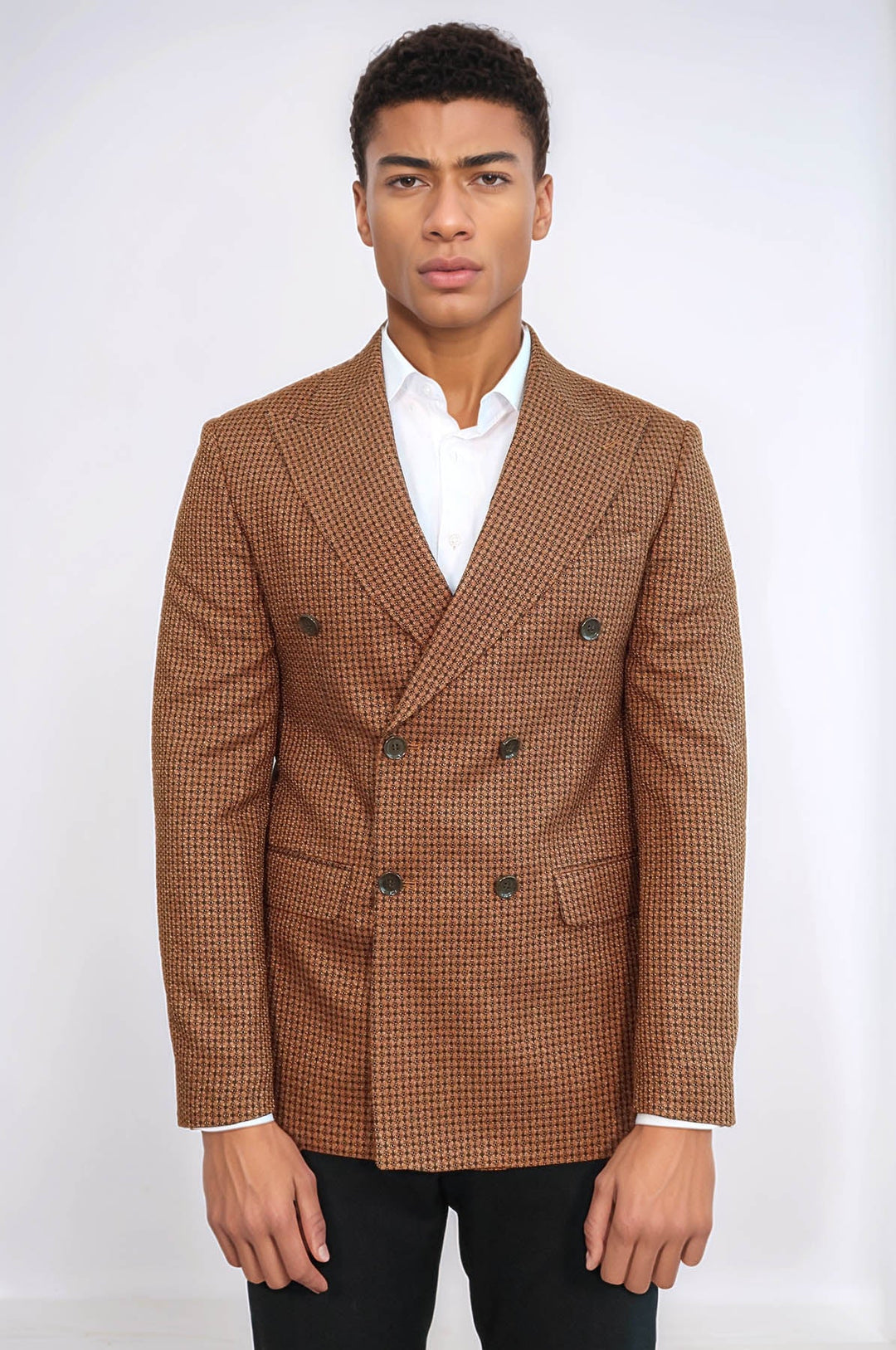 Blazer cruzado para hombre con estampado de pata de gallo en tono leonado - Wessi