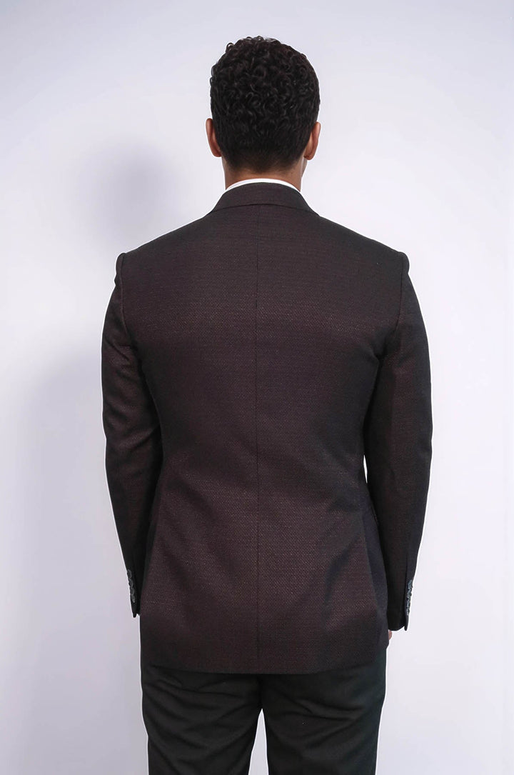 بليزر رجالي مزدوج الصدر منقوش بنقشة Houndstooth باللون العنابي - Wessi