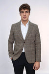 Blazer de lana marrón de corte entallado con diseño de espiga para hombre - Wessi
