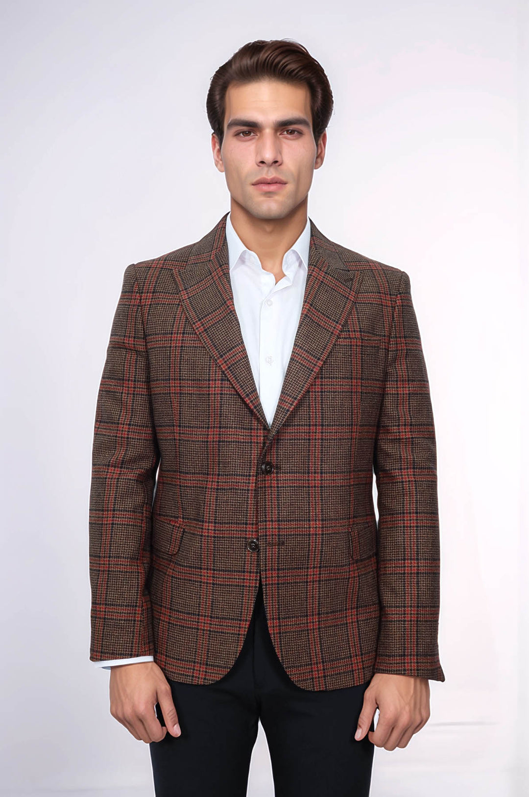Blazer de hombre de lana marrón a cuadros - Wessi