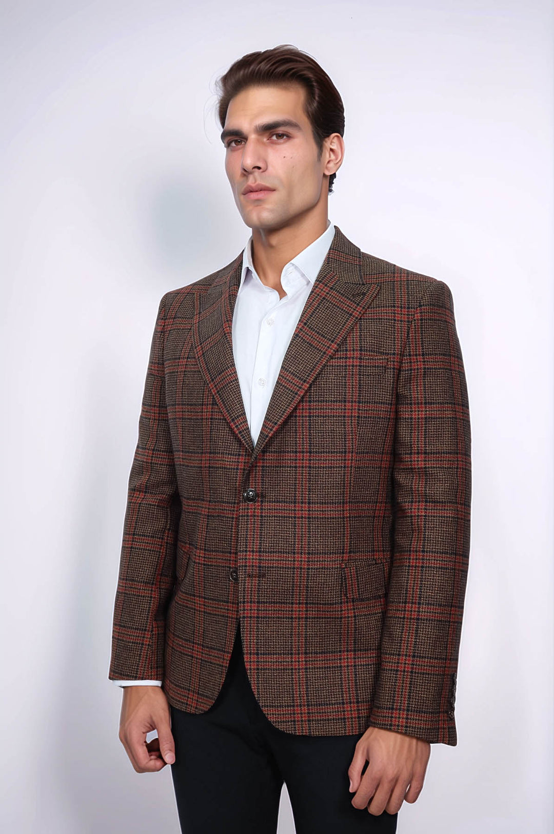 Blazer de hombre de lana marrón a cuadros - Wessi