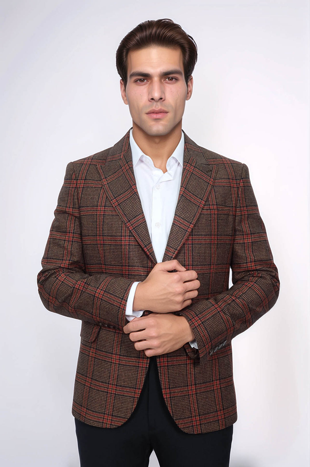 Blazer de hombre de lana marrón a cuadros - Wessi
