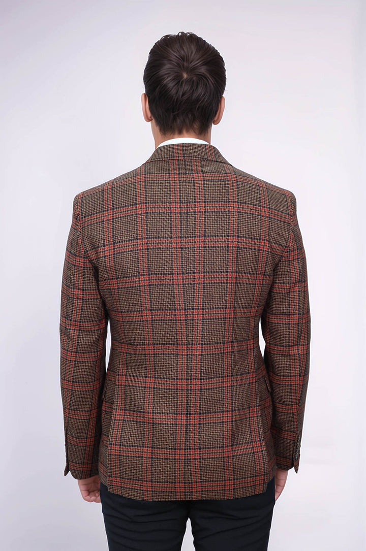 Blazer de hombre de lana marrón a cuadros - Wessi