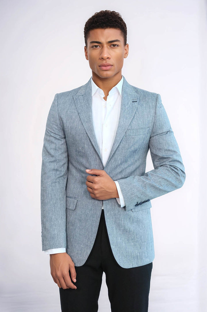 Chaqueta azul con solapa de pico y corte entallado - Wessi
