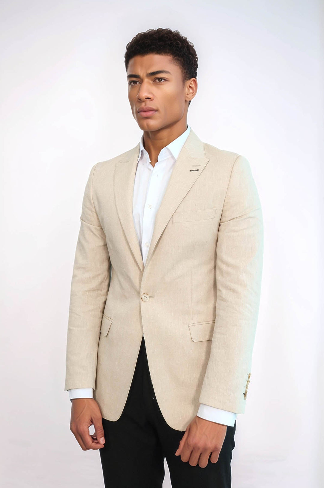 Chaqueta deportiva beige con solapa de pico y rayas - Wessi