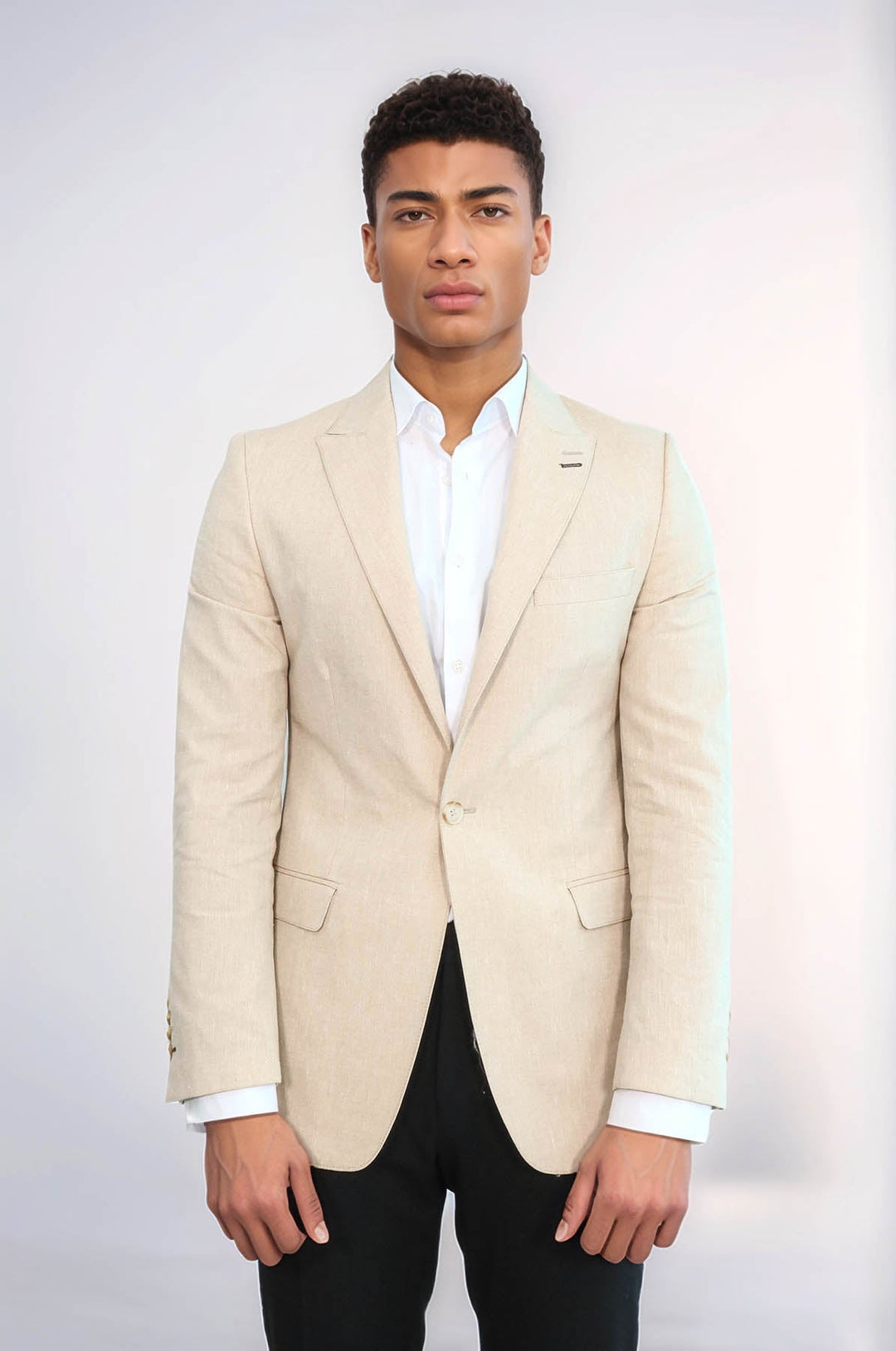 Chaqueta deportiva beige con solapa de pico y rayas - Wessi